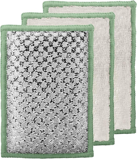 OGGI Bambou Odor-Free Scrubbing Sponges - Natural Scrub Sponges for Dishes, 91% Bamboo-Derived Rayon Cellulose Fiber, Reusable, Absorbent, Durable Scrubbers, Non-Scratch, Washable - 3 pcs, 7x4