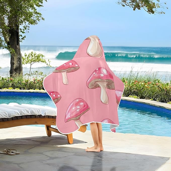 SUABO Kids' Bath Towels Pink Mushroom Hooded Towels for Boys Girls,Toddler Towels Multi-Purpose for Beach,Pool and Bathroom,23.5" x 50", Soft and Highly Absorbent