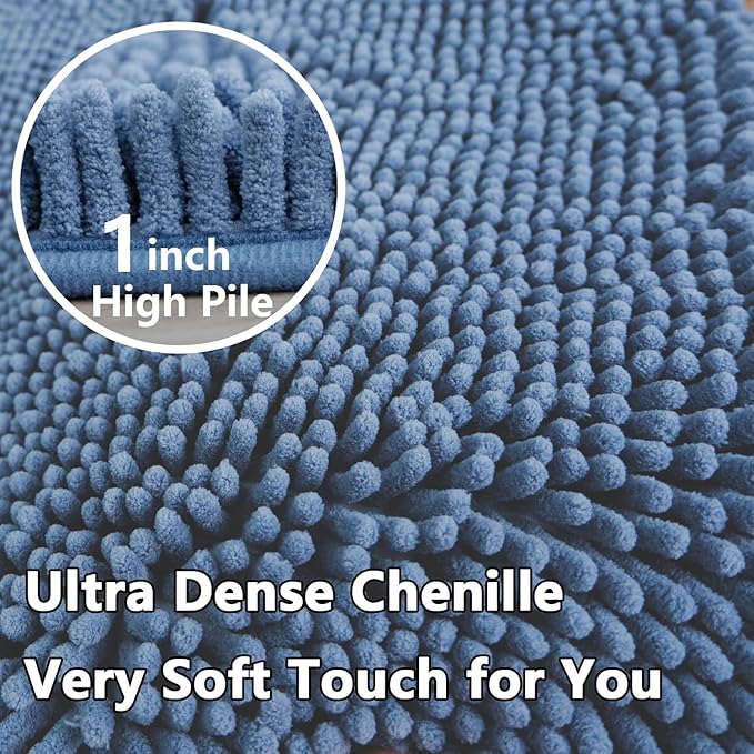 BOANKODU Bathroom Rugs Sets 2 Piece, Extra Soft Chenille Bath Mat Absorbent Bathroom Rug, Bathroom Mat with PVC Non-Slip Bottom, Machine Washable Bath Rugs (32x20 Inch + 24x16 Inch, Deep Blue)
