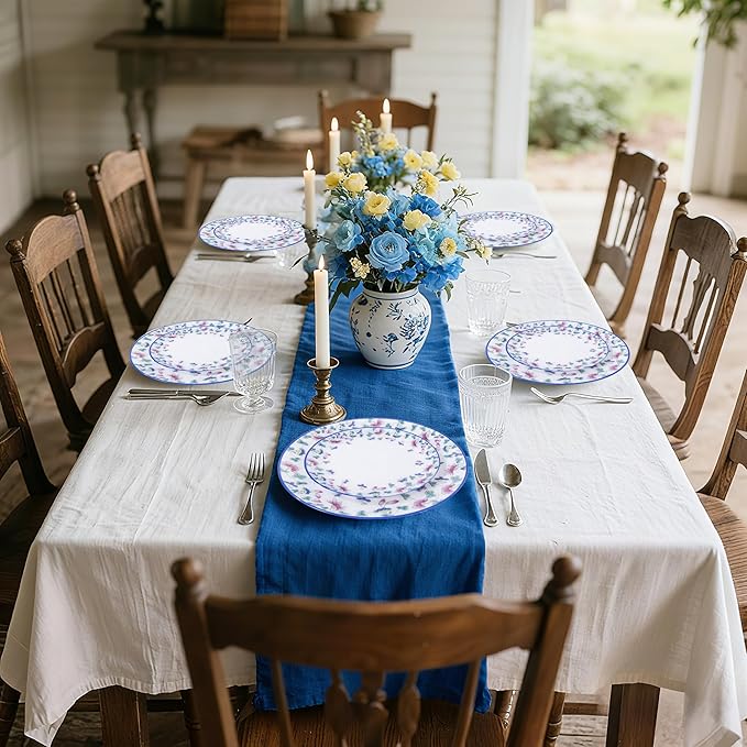 30Pcs Blue Plastic Plates - Butterfly Plates Disposable Heavy Duty, Fancy Floral Pattern Perfect for Weddings, Tea Parties, Holidays - 10.25" Dinner & 7.5" Dessert Plastic Plate