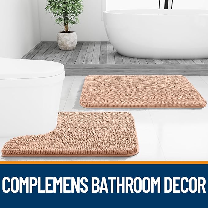 OLANLY Bathroom Runner Rugs 47x17, Extra Soft Absorbent Chenille Bath Rugs, Rubber Backing Quick Dry, Machine Washable Long Bath Mats for Bathroom Floor, Tub and Shower, Home Decor Accessories, Peach