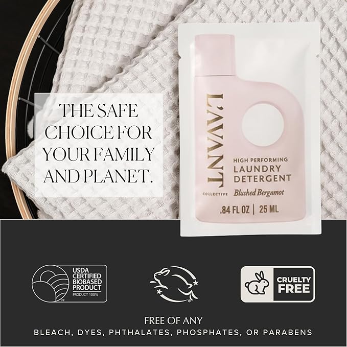 L'AVANT Collective Luxury Travel Laundry Detergent | Blushed Bergamot | Non-Toxic Concentrated Liquid Laundry Soap Packets | Plant-Based, HE Compatible, Travel Size, Gym, Camping & Rentals | Set of 5