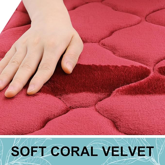 OLANLY Memory Foam Bath Mat Rug 36x24, Ultra Soft and Absorbent Bathroom Rugs, Non-Slip, Comfortable, Machine Washable Bath Carpet for Bathroom Floor, Tub, Shower and Home Decor Accessories, Red