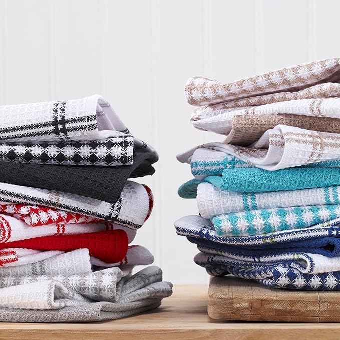 T-Fal Premium Waffle Dish Cloths: Highly Absorbent, Super Soft Long Lasting - 100% Cotton, 12"x13" Towel for Cleaning & Drying, (12-Pack), Breeze