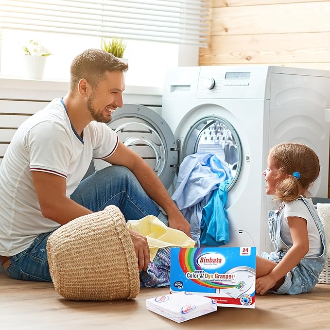 Binbata Color Grasper for Laundry 24 Count, Fragrance Free Dye Catcher Essential for Home Use, Dye Guard Grabber Sheets for Laundry in-Wash Sheets