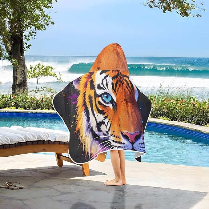 SUABO Kids' Bath Towels Colorful Tiger Hooded Towels for Boys Girls,Toddler Towels Multi-Purpose for Beach,Pool and Bathroom,23.5" x 50", Soft and Highly Absorbent