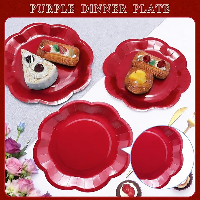 Red Plates Party Supplies,9 inch Red Paper Plates Disposable Scalloped for Birthday Cake Plate Baby Shower Dinner Wedding Dessert Valentines Day Party