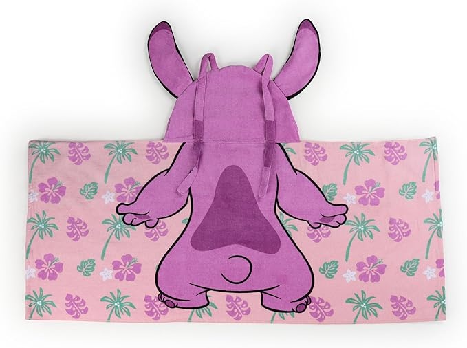 Jay Franco Kids Hooded Towel – 22" x 51" Super Soft Bath Wrap with 3D Hood, Beach, Pool & Travel, Official Licensed Product, Pink - Lilo and Stitch Angel