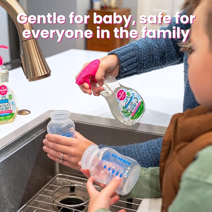 Dapple Baby Fragrance-Free Foaming Bottle & Dish Spray - (2 Pack) 16.9 fl oz - Plant-Powered Cleaner for Baby Bottles, Pump Parts, and Sippy Cups - Includes 1 Pump