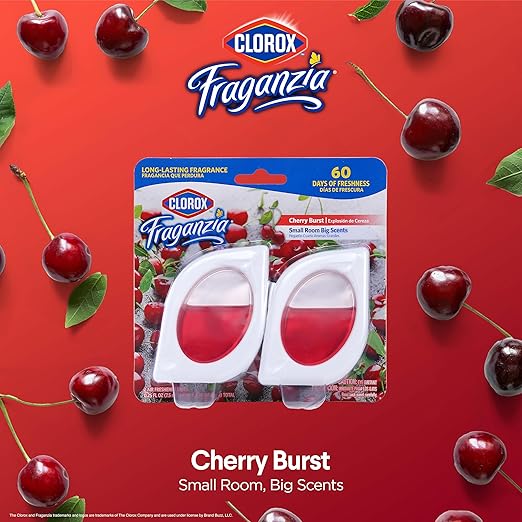 Clorox Fraganzia Small Rooms Air Freshener, Cherry Burst - Peel & Place, No-Plug, Battery-Free for Closets, Laundry Room, Entry Way, Bathroom, Locker, 0.25 Fl Oz Each, 2 Count - 12 Pack