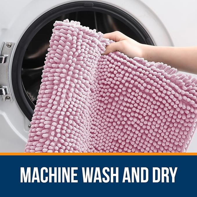 OLANLY Large Bathroom Rugs 50x30, Extra Soft Absorbent Chenille Bath Rugs, Rubber Backing Quick Dry, Machine Washable Bath Mats for Bathroom Floor, Tub and Shower, Home Decor Accessories, Dusty Rose