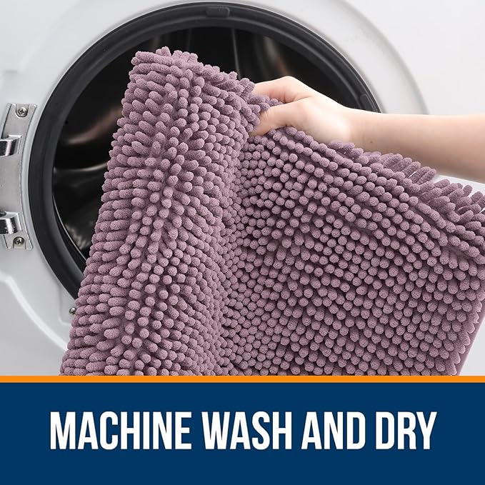 OLANLY Bathroom Rugs 35x24, Extra Soft Absorbent Chenille Bath Rugs, Rubber Backing Quick Dry, Machine Washable Bath Mats for Bathroom Floor, Tub and Shower, Home Decor Accessories, Deep Plum