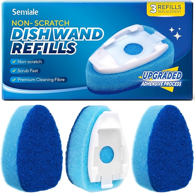 Non Scratch Dishwand Refills Sponge Heads, Heavy Duty Scrub Brush Sponges, Soap Dispensing Scrubbers, Common Compatible Dish Wand Refill Head Replacements for Kitchen Sink Dishwashing Cleaning