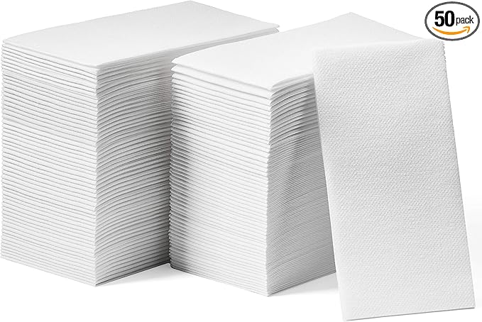 Lintext Disposable Linen-Feel Guest Towels - 12" x 17" Cloth-Like Hand Towels - Made In USA, Soft And Absorbent Paper Napkin For Bathroom, Kitchen, Or Event [Extra-Soft - Pack of 50], White