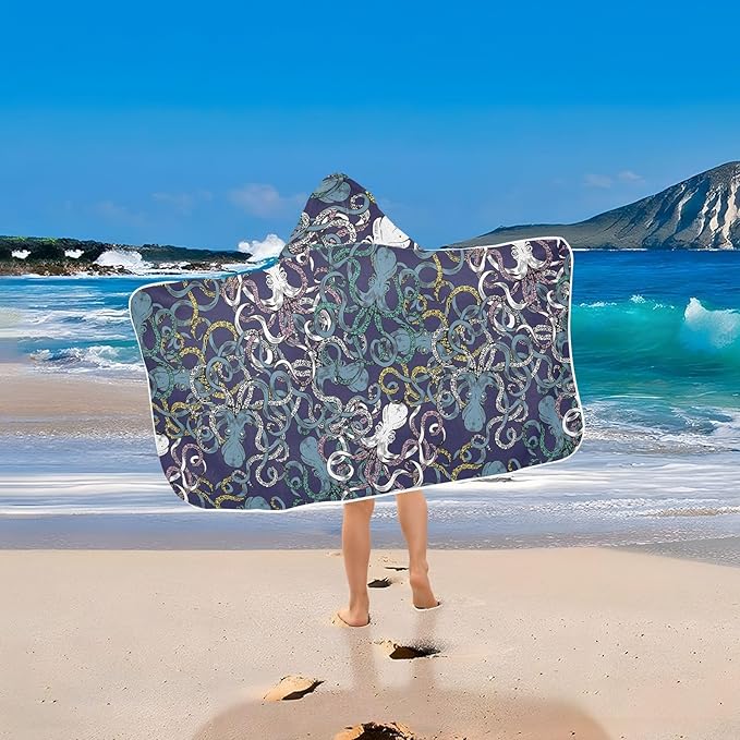 susiyo Kids Hooded Bath Towel Octopus Color Beach Towel for Kids 23.5 x 50 Inch Microfiber Soft Absorbent Quick Dry Bath Swim Pool Towel Wrap Poncho Bathrobe with Hood for Kids Toddler