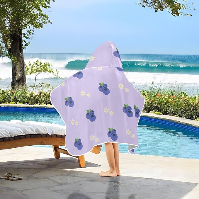 susiyo Kids Hooded Bath Towel Blueberry Beach Towel for Kids 23.5 x 50 Inch Microfiber Soft Absorbent Quick Dry Bath Swim Pool Towel Wrap Poncho Bathrobe with Hood for Kids Toddler