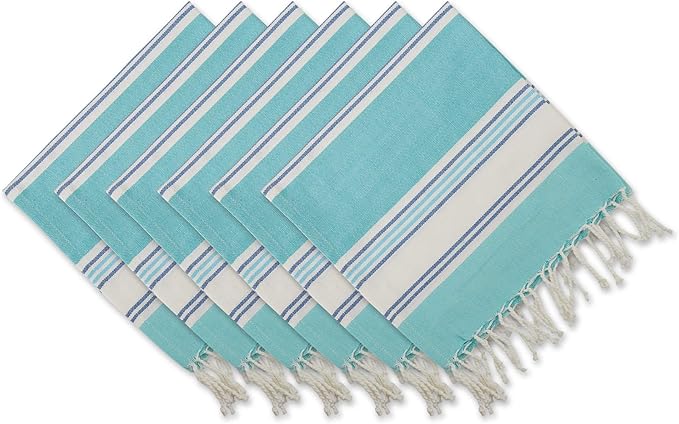 DII Seashore Collection Beach House Décor, Napkin Set, Tidal Stripe Fouta, 6 Piece