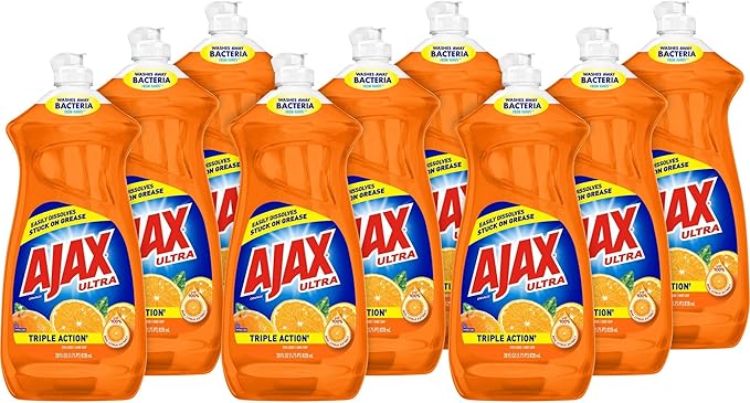 AJAX Ultra Triple Action Liquid Dish Soap, Orange Scent, 28 Oz, Case of 9 Bottles