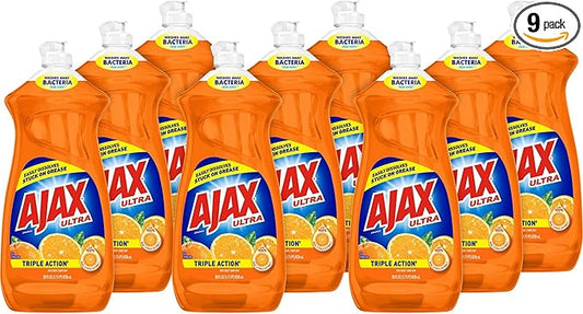 AJAX Ultra Triple Action Liquid Dish Soap, Orange Scent, 28 Oz, Case of 9 Bottles