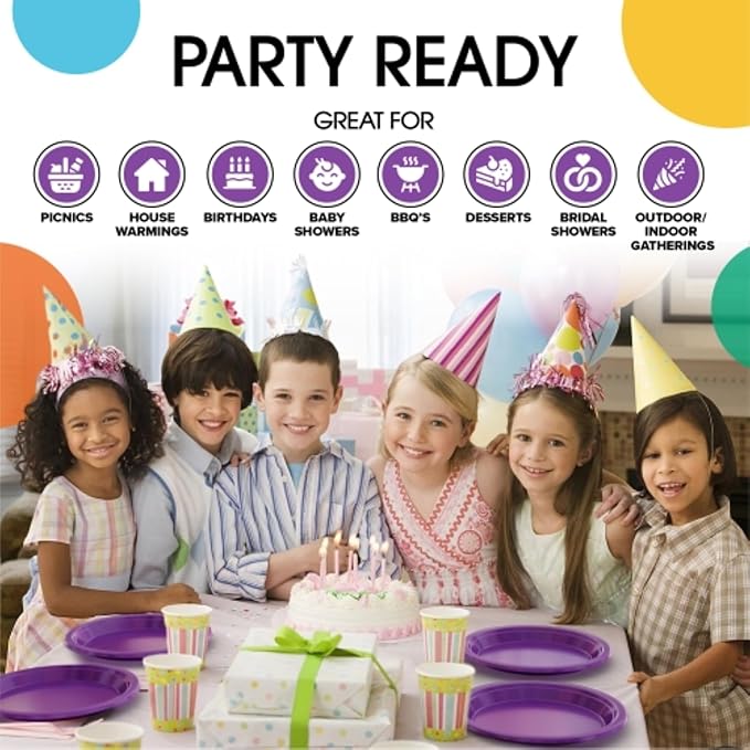 Exquisite Party Solids Purple Plastic Plates For Party Supplies 9" Purple Disposable Plates Heavy Duty 50 Pcs Plastic Dinnerware Sets Heavy Duty 350 GSM Disposable Dinnerware Set