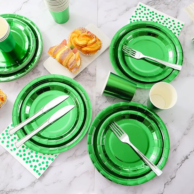 Green Party Decorations, 168 Pcs Green Paper Plates and Napkins Party Supplies, Birthday Plates Serve 24, for Birthday Baby Shower Graduation Father's Day