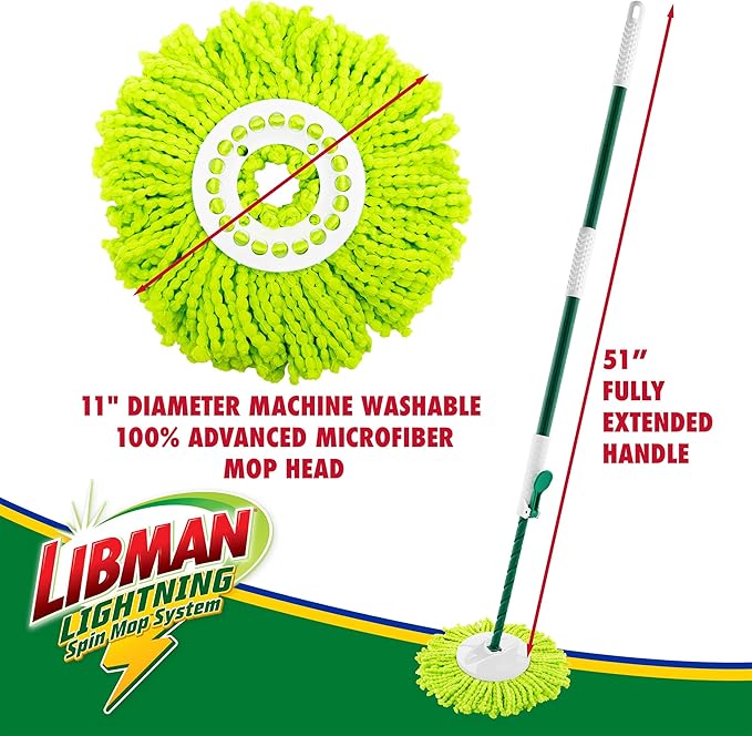 Libman Lightning Spin Mop System | Mop and Bucket with Wringer Set | Spin Mop | Mops for Floor Cleaning | Hardwood Floor Mop | 1 Total Mop Head Included
