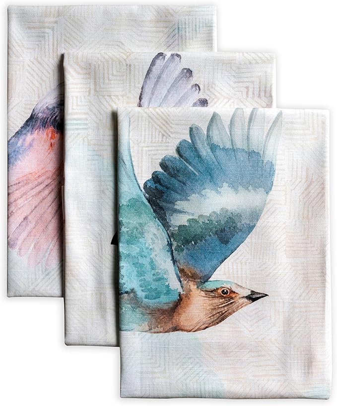 Maison d' Hermine Kitchen Towels Set of 3 100% Cotton 27.50" x 20" Reusable Cloth Tea Dish Towels Absorbent with Hanging Loop for Kitchen Farmhouse Hotel Spring Summer - Flying Birds