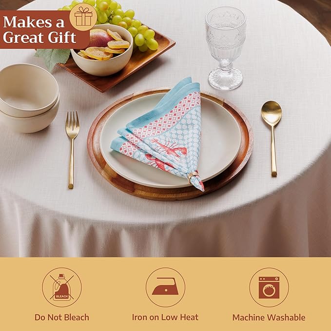 Maison d' Hermine 100% Cotton Cloth Napkins Set of 4 Everyday Reusable Square Napkins Cloth Washable Dinner Party Wedding Restaurant Hotel Kitchen Spring Summer (Lobster Love, 18" x 18")