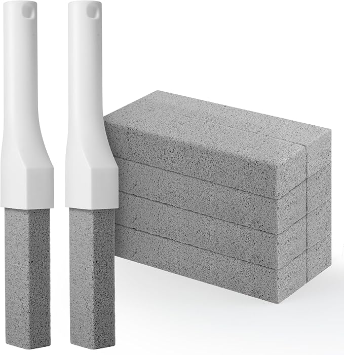 8 Pack Pumice Stone Toilet Bowl Cleaner with Long Handle - Replaceable Toilet Pumice Stone, Equipped with 2 Handles and 8 Floating Stones for Cleaning Toilets, Bathtubs, Grills, Swimming Pools, Sinks