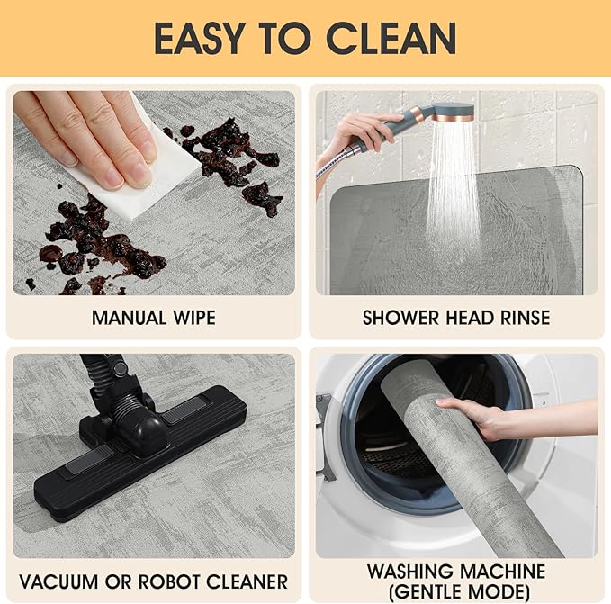 ACCUMTEK Non Slip Bath Mat, Thin Bathroom Rugs Fit Under Door, Quick Dry Bath Mats, Machine Washable Bath Rugs for Bathroom, Bathtub & Kitchen, Bathtub, Light Gray/Marble/32 x20