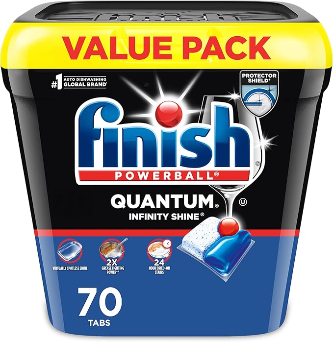 Finish Quantum Dishwasher Pods, No Pre-Rinse Dishwasher Detergent Soap Removes 24HR Dried-On Stain and Grease, Leaving a Virtually Spotless Shine, Unscented, 70 Count