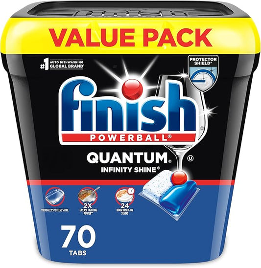 Finish Quantum Dishwasher Pods, No Pre-Rinse Dishwasher Detergent Soap Removes 24HR Dried-On Stain and Grease, Leaving a Virtually Spotless Shine, Unscented, 70 Count
