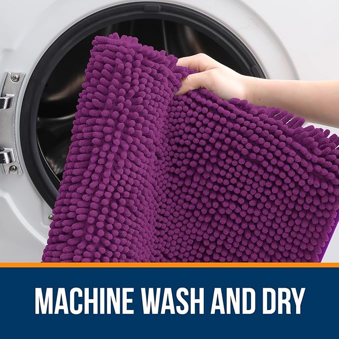 OLANLY Bathroom Runner Rugs 47x17, Extra Soft Absorbent Chenille Bath Rugs, Rubber Backing Quick Dry, Machine Washable Long Bath Mats for Bathroom Floor, Tub and Shower, Home Decor Accessories, Purple