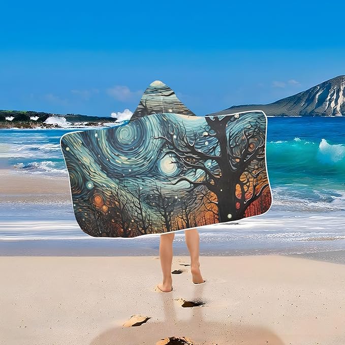 Hooded Towel for Kids Magical Aurora Colors Flowing in The Forest Beach Wrap Bath Towels 50x23.5in
