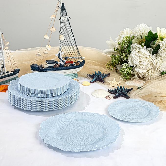 DaYammi 60Pcs Blue Plastic Plates - Light Blue Pates Disposable & Reusable - Heavy Duty Plastic Plates for Party Including 30 Dinner Plate,30 Dessert Plate for Weddings, Birthdays, Dinner Parties