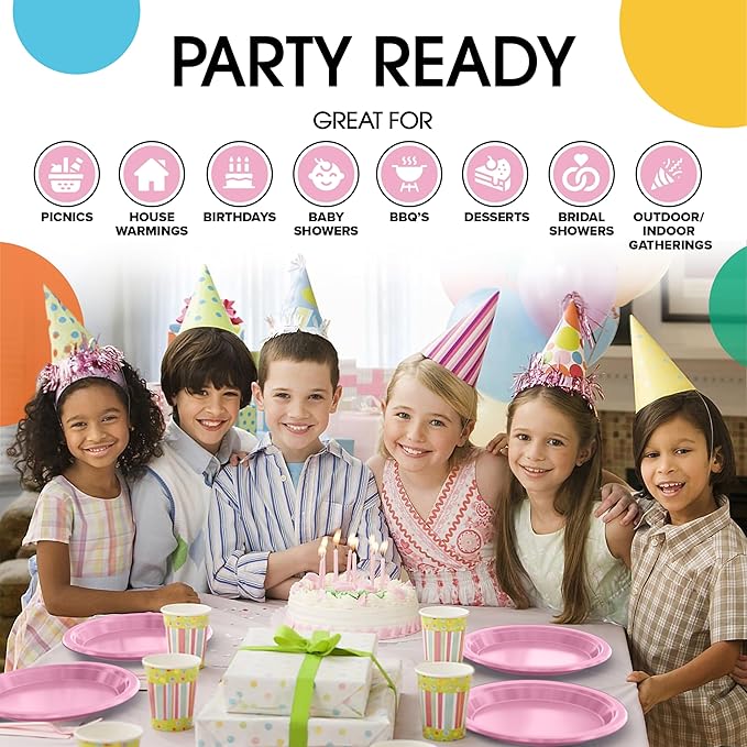 Exquisite Party Solids Pink Plastic Plates For Party Supplies 10" Pink Disposable Plates Heavy Duty 50 Pcs Plastic Dinnerware Sets Heavy Duty 350 GSM Disposable Dinnerware Set