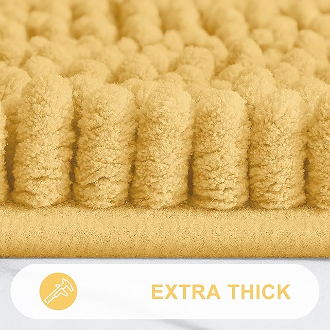 Grandaily Chenille Striped Bathroom Rugs 59x24, Extra Thick and Absorbent Bath Mats, Non-Slip Soft Plush Shaggy Shower Carpet, Machine Wash Dry, Bath Rug for Bathroom, Yellow