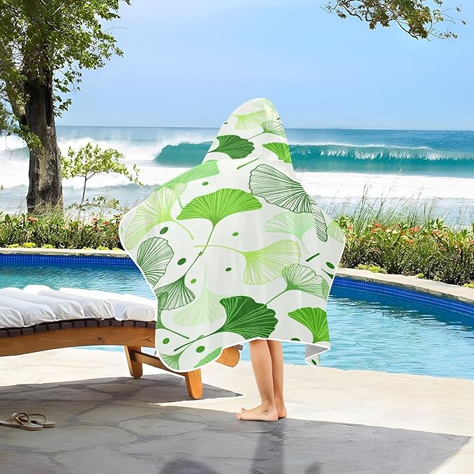 CEBUGI Ginkgo Leaves Hooded Bath Towel for Kids Absorbent Soft Bath Towel Wrap with Hood 50x23.5in Pool Beach Shower Towel for Boys Girls