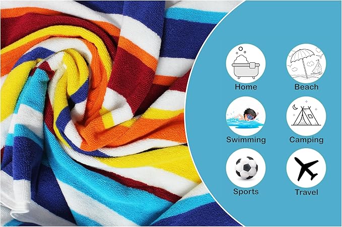 ORIGINAL KIDS Hand Towels - Set of 6 Yarn Dyed Terry 100% Cotton Hand Towels - Super Soft Quick Dry Easy Care Absorbent Towels for Bathroom Kitchen Toddlers Children - 16 x 27 - Cabana Stripe Multi