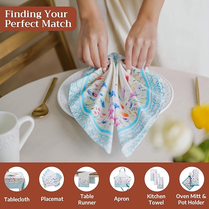 Maison d' Hermine 100% Cotton Cloth Napkins Set of 4 Everyday Reusable Square Napkins Cloth Washable Dinner Party Wedding Restaurant Hotel Kitchen Spring Summer (Flower in The Field, 20" x 20")