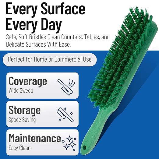 SPARTA 8 Inch Soft Counter Brush with Polyester Bristles and 5 Inch Handle, Color Coded Handheld Broom for Tables Countertops and Foodservice Surfaces, 13 Inch Overall Length, Green, Pack of 6