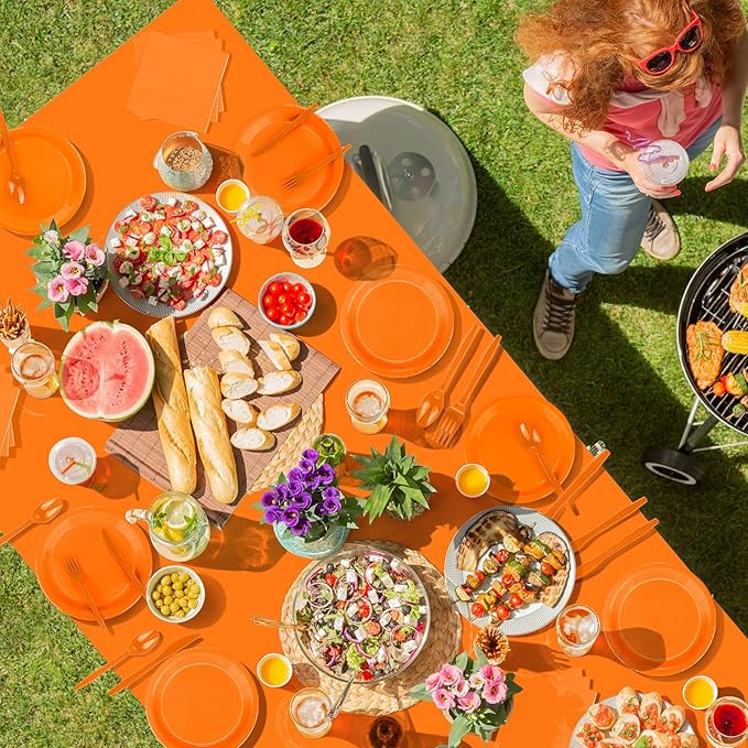 229PCS Orange Party Supplies Set Paper Disposable Plates Cups Plastic Spoons Forks Knives Orange Napkins for 30 Guests Disposable Party Dinnerware Sets for Wedding Birthday Parties
