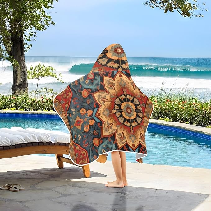 Hooded Towel for Kids Tribe Floral Beach Wrap Bath Towels 50x23.5in
