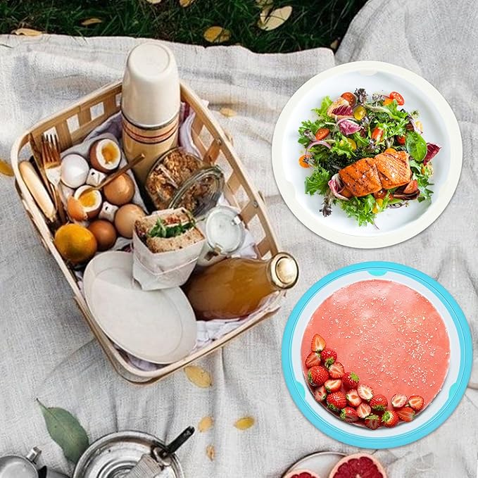 EBIGIC Paper Plate Holders 4 Packs with Snap-in Grooves 10.5 Inch Plastic Paper Plate Holders Reusable 4 Color Heavy Duty Supports for Picnic Party Dinner