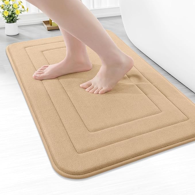 Arotive Memory Foam Bathroom Rug Mat 24x16, Ultra Soft and Absorbent Bath Mat, Machine Wash Dry, Comfortable Bath Rug Carpet for Bathroom Floor, Tub and Shower, Beige