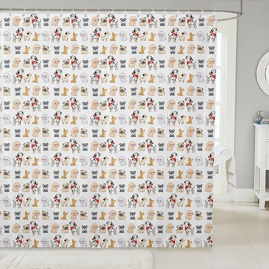 Pup Dog Shower Curtain Set Cartoon Puppy Shower Curtain for Kids Toddler,Cute Sharpei Doggy Bath Curtain Corgi Bulldog Lovely Pet Animal Hanging Curtain Kawaii Room Decor 72"Wx84"L for Dog Lover