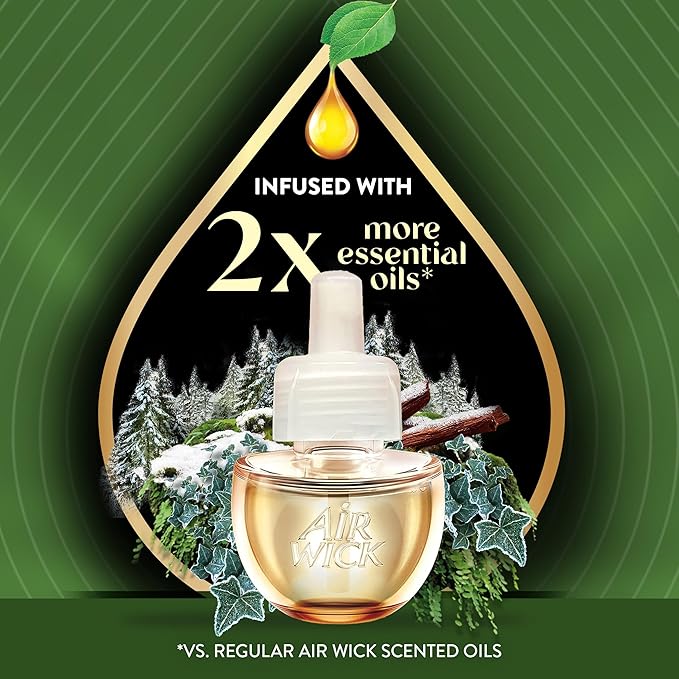 Air Wick Vibrant Plug in Scented Oil Refill, Infused with Essential Oils, Plug in Air Fresheners for Home, Winter Woods & Frosted Ivy, 5 ct