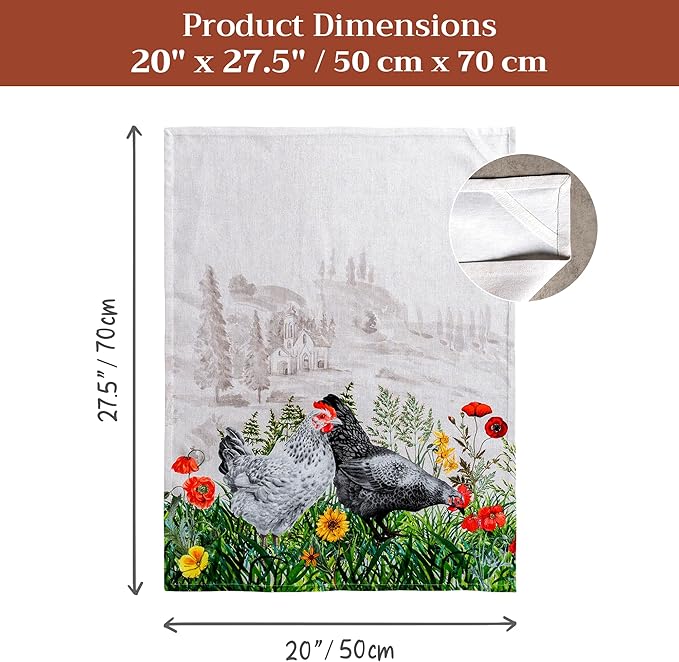 Maison d' Hermine Kitchen Towels Set of 3 100% Cotton 27.50" x 20" Reusable Cloth Tea Dish Towels Absorbent with Hanging Loop for Kitchen Farmhouse Hotel Spring Summer - Basse Cour