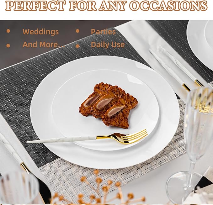 Lullaby 100PCS White Plastic Plates, Disposable White Plastic Plate, 50PCS Dessert Plates 7" and 50PCS Dinner Plates 10", Perfect for Party Wedding and Daily Use