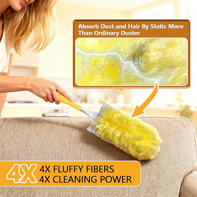 40 Pack Duster Refills Kit Disposable for Swiffer Duster Handle,360° Deep Cleaner Heavy Duty Replacement with 1 Handle,for Home, Blinds, Car, Pet, Furniture, Fans(Yellow)